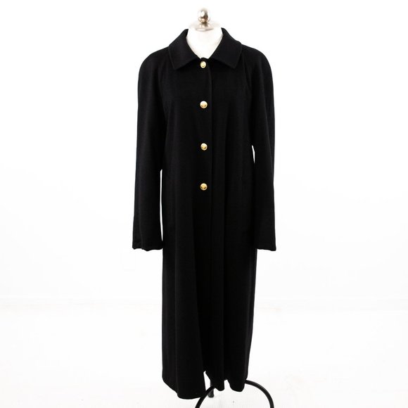 Vintage 80s 90s 12 Cashmere Wool Long Overcoat Black - Picture 11 of 11